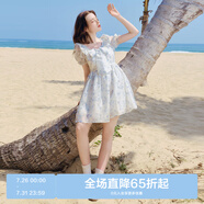 樂町流光公主裙出街打卡連衣裙花邊蝴蝶結(jié)高腰蓬蓬裙 藍(lán)印花（現(xiàn)貨） L