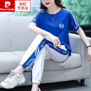 皮爾卡丹（pierre cardin）2025夏新款運動服套裝女士休閑時尚兩件套洋氣減齡小個子時髦短袖 藍色 L (建議100斤-115斤)