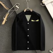 奧萊芬迪2024秋冬潮牌小怪獸提花男女長(cháng)袖V領(lǐng)羊毛毛衣針織惡 黑色 M