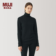 無印良品（MUJI）Labo 女式 棉羊絨高領(lǐng)T恤 長袖上衣打底衫女款內(nèi)搭冬季 AF01SC4A 黑色 S (155/80A)