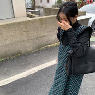 冉藝嵐2025新款格子毛呢吊帶裙女寬松復(fù)古秋冬季無(wú)袖連衣裙 綠色 【毛呢背帶裙】 S 115斤以下