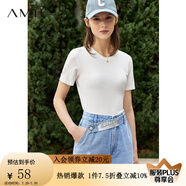 AMII夏新款短袖T恤女正肩設(shè)計(jì)感不規(guī)則褶皺開叉莫代爾上衣 米白12240130 165/88A/L