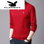 花花公子（PLAYBOY）品牌男T恤立領拉鏈上衣男純色體恤衫中年衛(wèi)衣 紅色 M 165