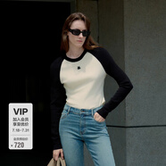MO&Co.秋美式復(fù)古撞色插肩袖長袖針織衫MBD3SWTT02摩安珂 黑色 XS 155