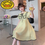 G.DUCKKIDS女童連衣裙夏裝2025新款洋氣時髦中大兒童裝公主裙女孩夏季長裙子 綠色 140