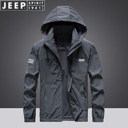 JEEP SPIRIT吉普夾克男沖鋒衣外套男士春秋季休閑冬季中青年工裝外衣連帽商務(wù) 2005-B灰色（春秋款） 2XL （140-165斤）