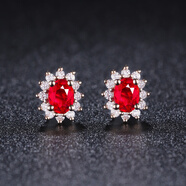 廷亮18K金鑲嵌鉆石0.5ct天然紅寶石耳釘戴妃款彩寶耳環(huán)生日