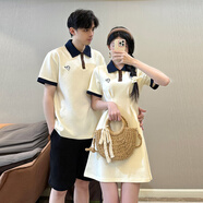 高級(jí)感侶裝夏裝一男一女套裝polo領(lǐng)短袖t恤男女連衣裙一裙一衣 女裙 M