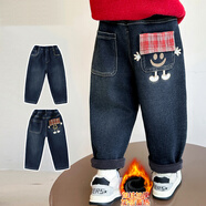 七語(yǔ)欣童裝女童卡通加絨牛仔褲冬裝兒童褲子2025新款女孩寶寶保暖牛仔褲 加絨格子笑臉牛仔褲 110 (適合身高100-110cm)