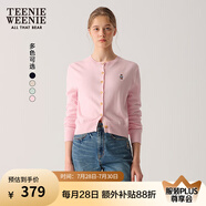Teenie Weenie小熊針織開衫2025年春夏新款圓領(lǐng)休閑基礎(chǔ)長袖毛衣外套女空調(diào)衫 淺粉色 XL