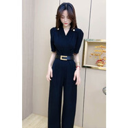 天啟世紀網(wǎng)紅時(shí)尚連體衣褲女2025夏季高級黑V領(lǐng)泡泡袖顯瘦連體褲 WH2601#黑色【優(yōu)質(zhì)版】 S 建議 80-95斤