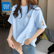 真維斯（JEANSWEST）純棉短袖女夏季2025新款休閑百搭半袖體恤衫女士潮流t恤女上衣服 天藍(lán) 帶帽小熊_K-帶帽小熊袖_K XL