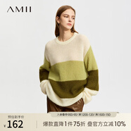 AMII2024冬新款極簡彩色寬松馬海毛羊毛混紡撞色中長落肩袖毛衣女 [