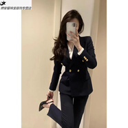 創(chuàng)京懿選職業(yè)女性穿搭夏季女春夏套裝大學(xué)生公務(wù)員面試職業(yè)裝時(shí)尚顯瘦氣質(zhì) 黑色外套+褲子 M