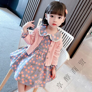 霖貝熊女童春秋套裝裙子兩件套兒童休閑小女孩衣服1-6歲中小童秋季新款 粉色外套+單件花邊連衣裙 100