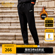 卡賓男裝針織褲春秋新款熒光LOGO松緊腰休閑印花青年F 加絨款漆黑色 S /165/46
