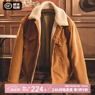 馬登工裝 美式燈芯絨翻領(lǐng)夾克仿羊羔毛保暖外套復(fù)古加厚棉衣男春季 姜黃色 L