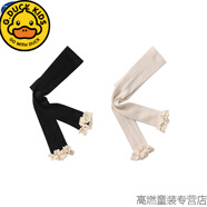 G.duck女童打底褲春秋款純棉兒童九分連褲襪復古森系女孩寶寶秋季打底襪 黑色＋米色(2條裝) 170 M(建議身高80-90cm)