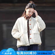 娟的絹冬季女士文藝復(fù)古拼色盤扣寬松棉襖純色立領(lǐng)短款夾棉加厚棉衣 麻色 均碼