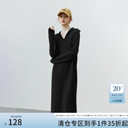 FANSILANEN范思藍恩22FS4193Polo領(lǐng)長(cháng)袖針織連衣裙女秋冬長(cháng)款過(guò)膝直筒毛衣裙 黑色 XS