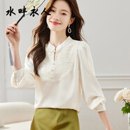 水畔衣人高檔新中式國風(fēng)盤(pán)扣重工繡花雪紡長(cháng)袖襯衫女新款春秋裝小衫上衣 白色 L