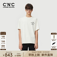 C'N'C【奢侈品衣服】CNC秋款字母印花圓領(lǐng)男士短袖T恤五分袖上衣 白色 46 /XS/(165/84A)