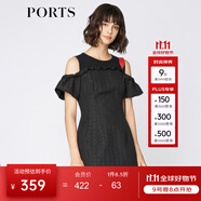 PORTS寶姿 新品女裝甜美荷葉邊裝飾提花連衣裙SA9D025GFQ036 黑色 XS (2)