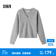 森馬[商場同款]毛衣女短款含羊毛破洞潮流2024新款冬寬松V領(lǐng)毛衫 灰色調(diào)00322 170/92A/XL