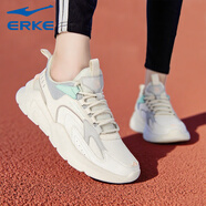 鴻星爾克女鞋冬季皮面防水跑步鞋冬季新款軟底休閑跑鞋輕便旅游運動(dòng)鞋子女 橡芽白/鉛筆灰 38