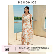 迪賽尼斯（DESIGNICE）2024年夏季新款甜美通勤風(fēng)碎花長(cháng)裙短袖木耳邊高腰連衣裙 花色 L