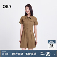 森馬連衣裙女收腰襯衫裙復(fù)古休閑夏季美拉德純色短裙101324114030
