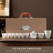 白皙玉泥手繪功夫茶具高檔冰種白瓷三財(cái)蓋碗公道杯品茗杯主人茶杯