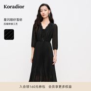 珂萊蒂爾2025春季新款七分袖連衣裙女氣質(zhì)收腰中長裙百褶裙 黑色 XL