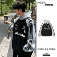 gxmy美式重磅印花連帽衛衣男女春秋季情侶寬松oversize衣服男裝 白灰肩拼黑【純棉】 加絨 M 喜歡寬松拍大一碼