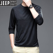 JEEP SPIRIT短袖ins潮流小眾冰絲長袖t恤男圓領(lǐng)薄款春夏寬松百搭滑料打底衫運(yùn) 70228黑色 M