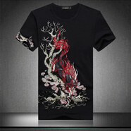 項(xiàng)格帶虎頭圖案的衣服夏季男士帶霸氣短袖T恤個(gè)性3D大老頭動(dòng)物圖案印 1555麒麟刺繡 M