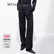 MO&Co.休閑褲輕運(yùn)動(dòng)風(fēng)橡筋拼接高腰西褲精裁及地直筒通勤女摩安珂 黑色-第2批 M 165