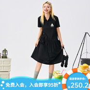 B.Duck小黃鴨短袖連衣裙女2025夏新款黑色不規(guī)則拼接裙休閑簡約連身裙 黑色 M