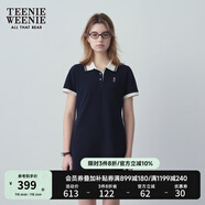 Teenie Weenie小熊夏季撞色Polo休閑通勤簡約白色連衣裙時尚收腰短裙女 藏青色 M (165)