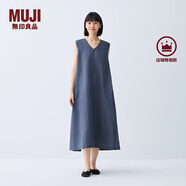 無印良品（MUJI）女式 棉 漢麻 無袖連衣裙女裝裙子夏季 連身裙長裙 BCD91C5S 煙熏藍(lán)色 S （155/80A）