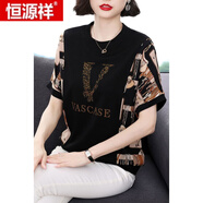 恒源祥（HYX）中年大碼減齡t恤女裝新款2025夏季媽媽寬松遮肚短袖上衣蝙蝠小衫 黑色 M 建議105斤內(nèi)