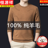 恒源祥（HYX）純羊毛長袖T恤男士春秋季新款圓領(lǐng)純色休閑針織羊毛衫男款打底衫 駝色 M 170 (建議90-120斤)