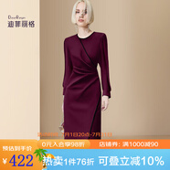 迪菲麗格春季2024新款女裝淑女連衣裙褶皺修身中長(zhǎng)款深紅色裙子可打底 圖片色 2XL