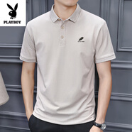 花花公子（PLAYBOY）男士POLO衫2025年夏季簡(jiǎn)約休閑上衣男裝珠地棉有領(lǐng)短袖T恤男夏裝 杏色 M 建議90-105斤