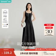 茵曼（INMAN）章若楠同款歐若風(fēng)法式吊帶連衣裙2025夏季新品女裝淡鵝黃色裙子 黑色【好評返現】 XL