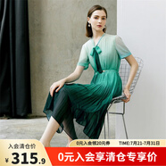 顏域（YANYEE）短袖漸變色連衣裙女夏季2024新款輕熟風高端氣質蝴蝶結百褶裙 綠色 XXL/44