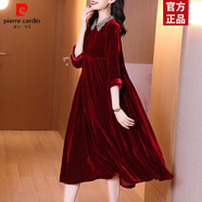 皮爾卡丹官方金絲絨連衣裙女2025秋冬新款紅色真娃娃領(lǐng)長(zhǎng)袖寬松顯瘦中長(zhǎng)裙 紅色 S