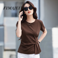 F1MAJE1T高端設(shè)計(jì)師品牌短袖T恤女士圓領(lǐng)夏季新款收腰半袖女裝上衣體恤 咖啡色/52039 L 【建議體重110-120斤】