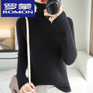 羅蒙（ROMON）羊毛衫女羊毛女堆堆領修身短款羊·絨打底衫高領毛衣 黑色 XL