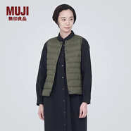 無印良品（MUJI）女式 輕量羽絨便攜式背心女款馬甲馬夾秋冬保暖外搭羽絨內膽 煙熏綠色 S (155/80A)